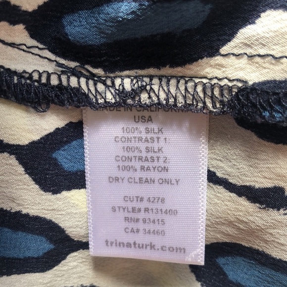 Trina Turk Silk Blue Yellow Geometric Patterned Top Shirt Blouse - Picture 9 of 10